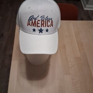 White Baseball Hat Graphic God Bless America With Stars Velcro Adjust.strap